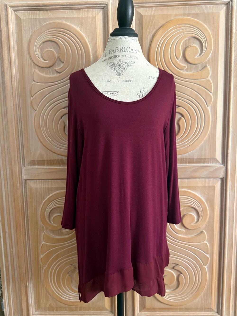 Pebble and Stone Burgundy Long Sleeve Tunic Top Size XL
